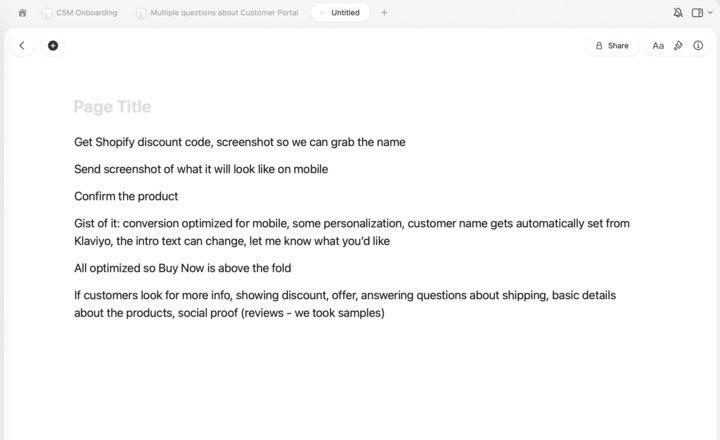 Person C's raw typed notes — no headers, no bullets, placeholder title
