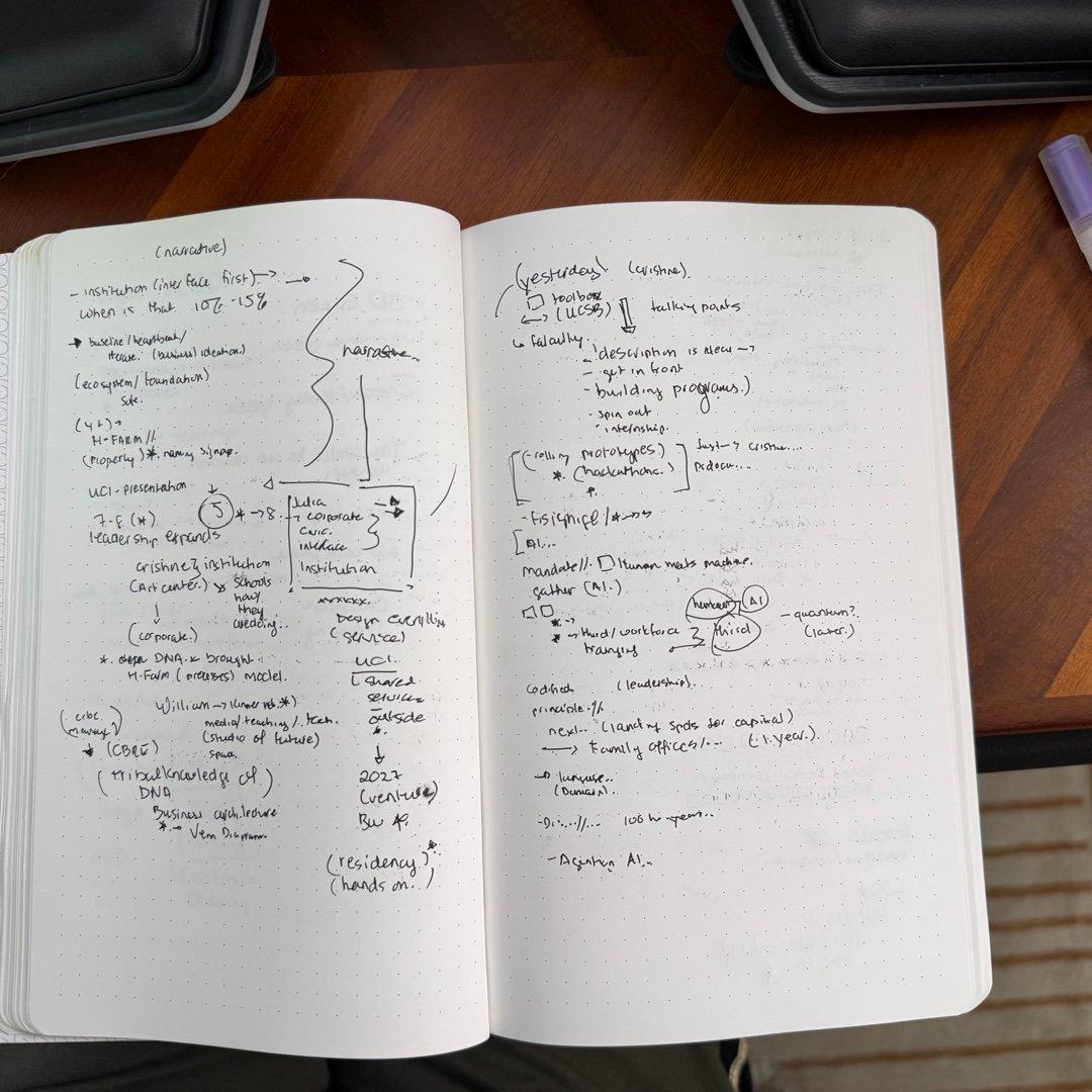 Handwritten meeting notes — incoming ideas, not my own